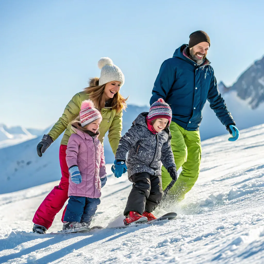 Family enjoying a ski trip